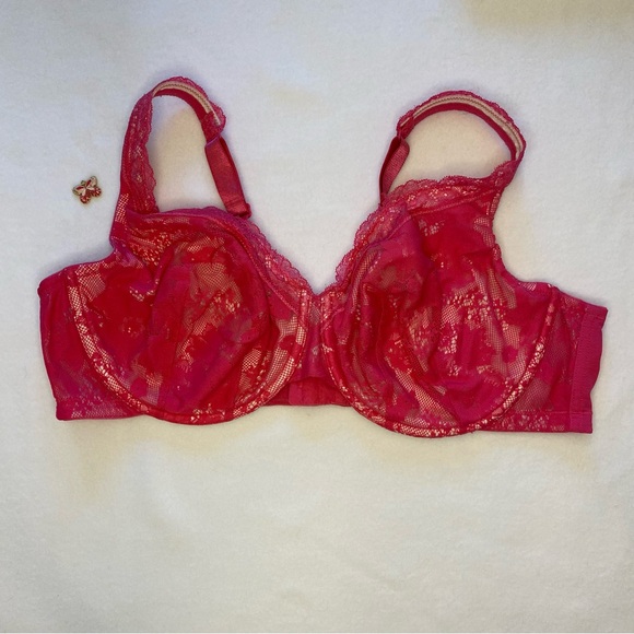 Cacique 44D Fuchsia Full Coverage Underwire Lace Bra - Picture 3 of 9